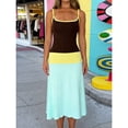 thumbnail image 4 of Womens Blue Contrast Color Sleeveless Spaghetti Strap Fit And Flare Midi Dress Vacation Style, 4 of 8