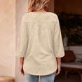 thumbnail image 4 of Qwertyu Womens Top 3/4 Sleeve T-shirts for Women Casual Crew Neck Three Quarter Length Sleeve Solid Fashion Loose Pullover Beige XL, 4 of 7