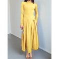 thumbnail image 5 of Women'S Fall Long Sleeve Wedding Guest Dresses One Shoulder Elegant Formal Pleated Midi Maxi Dress Yellow XL, 5 of 7