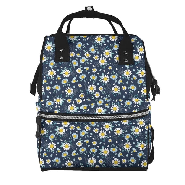 Fotbe Daisy Floral B Mochila Maternidad - Lona de Sarga Impermeable, Mochila de Pañales de Gran Capacidad con Múltiples Bolsillos y Correas Ajustables