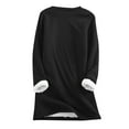 thumbnail image 4 of ZQGJB Ja,Mir ist kalt mir 24:7 Print Long Sleeve Crewneck Sweatshirts for Women Fall Winter Sherpa Fleece Lined Warm Pullover Tops Loose Fit Loungewear Coat with Pockets Black L, 4 of 5