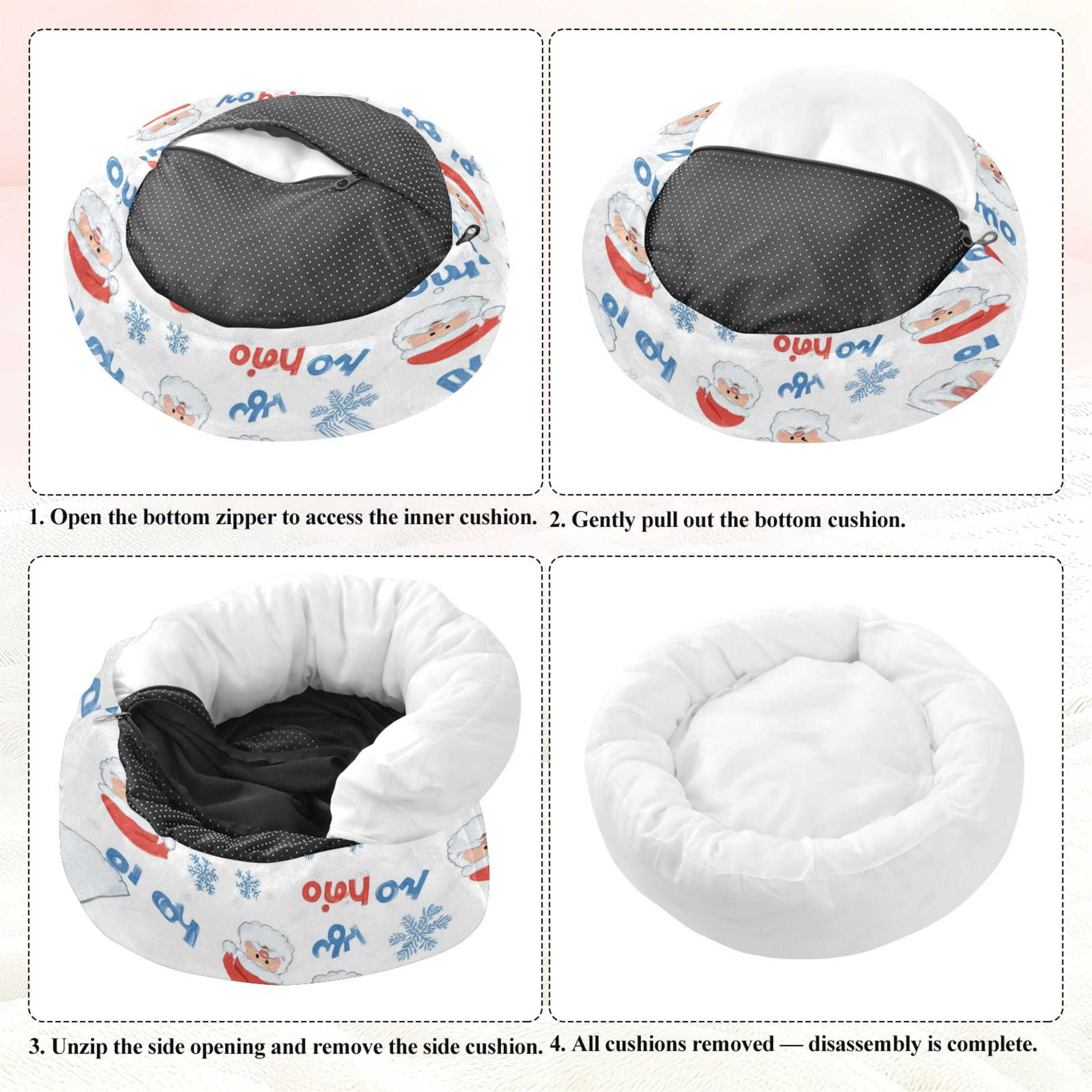 Iauyy Pet Couch Donut Cat Bed for Indoor Cats/Small Dogs Washable & Machine with Non-slip Bottom Calming Cat Furniture, Snowflake Santa Claus Wallpaper (M)