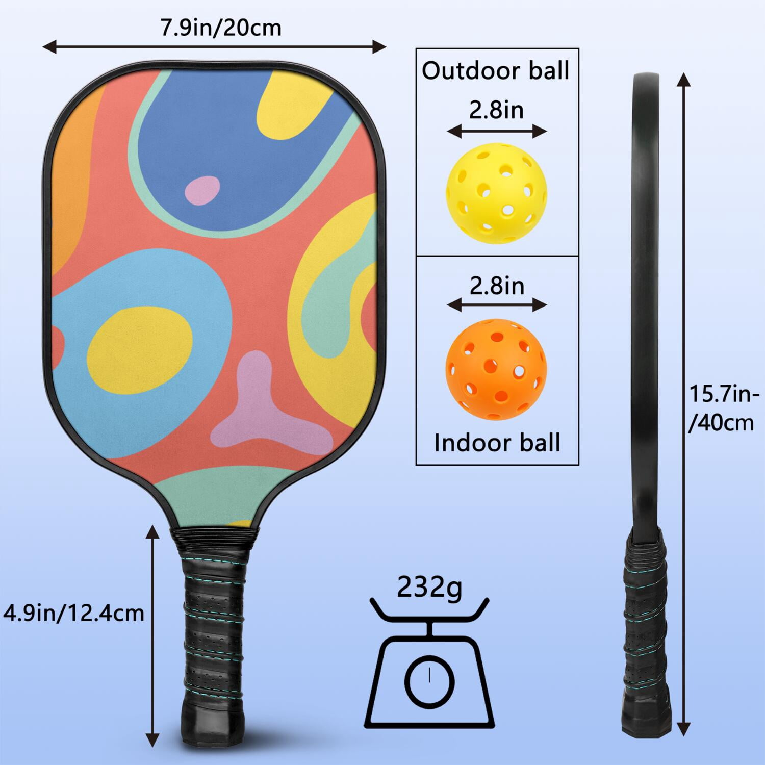 Pickleball Paddles Set Of 2, Fiberglass Surface, Tropical Jungle Print, 4 Balls & Bag