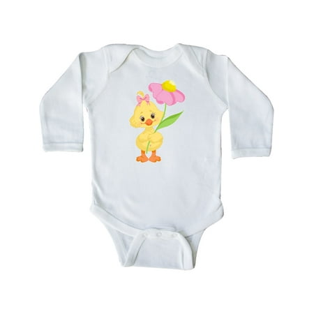

Inktastic Cute Easter Chick with Pink Flower Gift Baby Boy or Baby Girl Long Sleeve Bodysuit