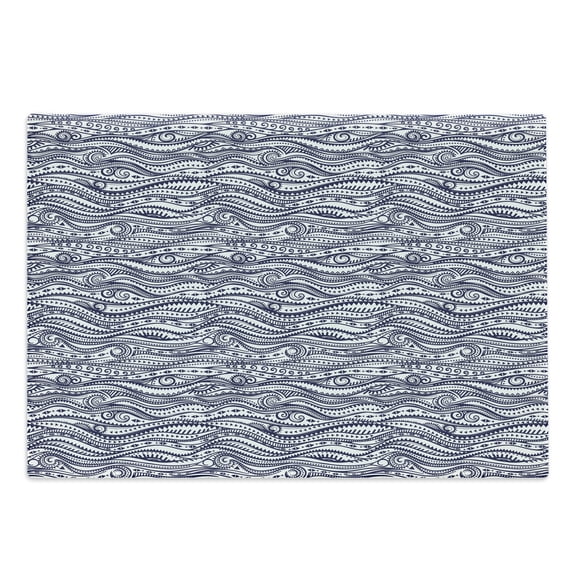 Tribal Cutting Board, Vintage with Wavy Curved Lines and Little Triangles Folk Prehistoric Print, Decorative Tempered Glass Cutting and Serving Board, Large Size, Dark Blue White, by Ambesonne