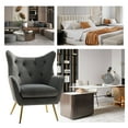 thumbnail image 5 of Velvet Accent Chair Wingback Home Lounge Single Sofa Upholstered Tufted High Back Golden Leg Living Room Adult Grey, 5 of 7