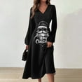 thumbnail image 3 of Women's V-Neck Long Sleeve Print Long Dress with Christmas Tree Snowman Snowflake AI Design, Casual Fashion Fall and Winter Dress for Holiday Parties and Everyday,Black,L, 3 of 6