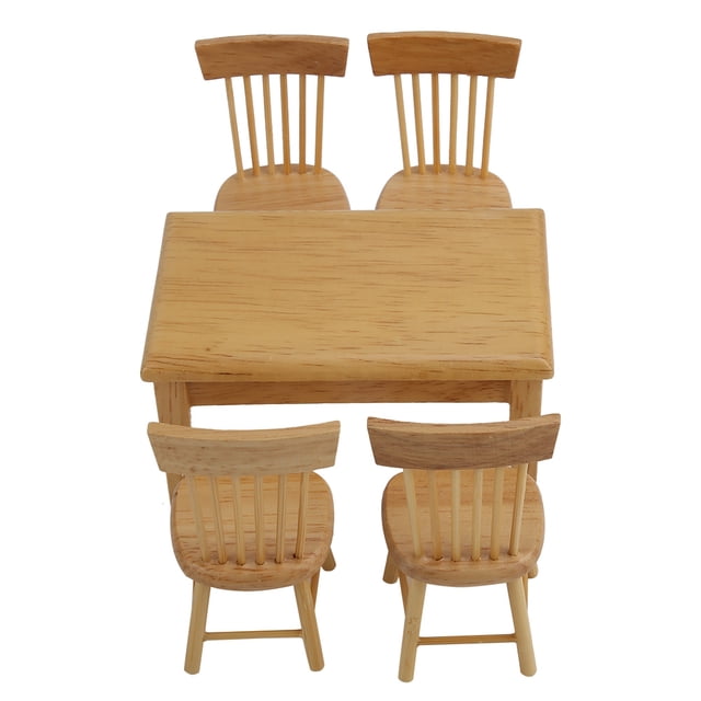 Mesa 5 Uds Mesa De Comedor Silla Modelo Conjunto 1:12 Casa De Muñecas Muebles En Miniatura Regalo Para Niños Color Madera