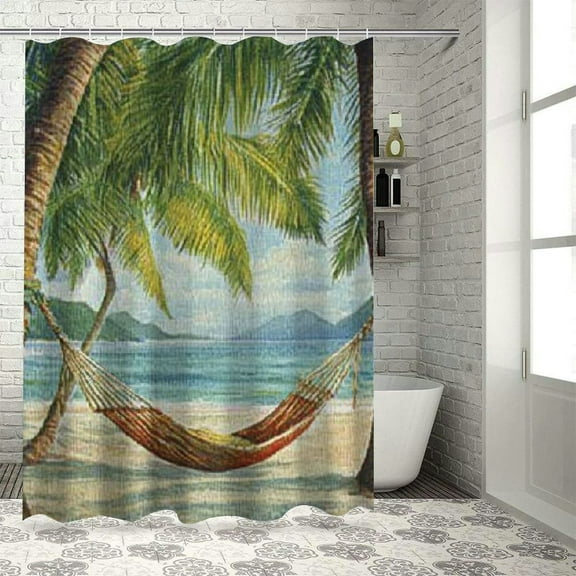 Palm trees shower curtain for bathroom decoration Shower Curtain Set with Hooks