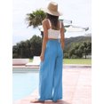 thumbnail image 4 of Maskion Women's Cotton Linen Summer Palazzo Pants Flowy Wide Leg Beach Trousers with Pockets,2XL Blue, 4 of 7