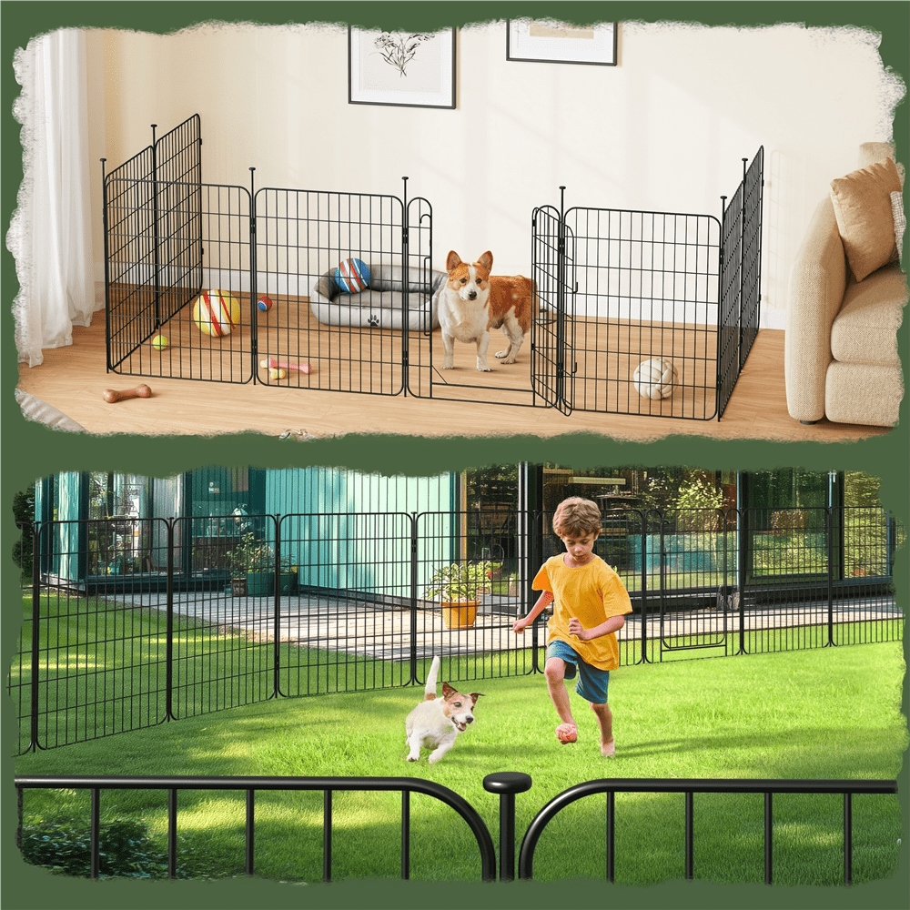 Yaheetech 8 Panels Foldable Metal Dog Playpen Puppy Fence with Door, 31.5″ H, Black