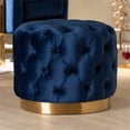 thumbnail image 3 of Bowery Hill Modern Tufted Velvet Ottoman in Navy Blue and Gold, 3 of 5