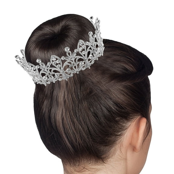 HEANUJJ Full Round Crown Tiara with Rhinestones for Parties 1Pack