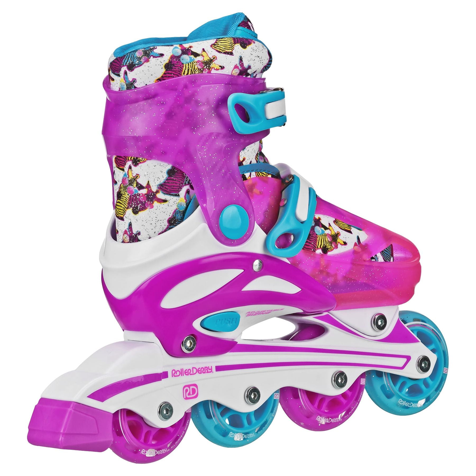 Roller Derby Sprinter Girl's 2-in-1 Quad Roller and Inline Skates Combo, Zebra (Size 12-2)