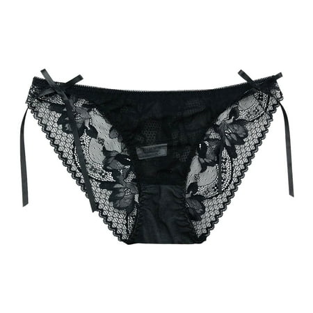 DXOUPM Panty Women s Mesh Panties Sexy Bow Design Comfortable Breathable Hollowed Out High Elastic Low Waist Panties Underwear Women Seamless Womens Thong Underwear Cheeky Panties Black One Size