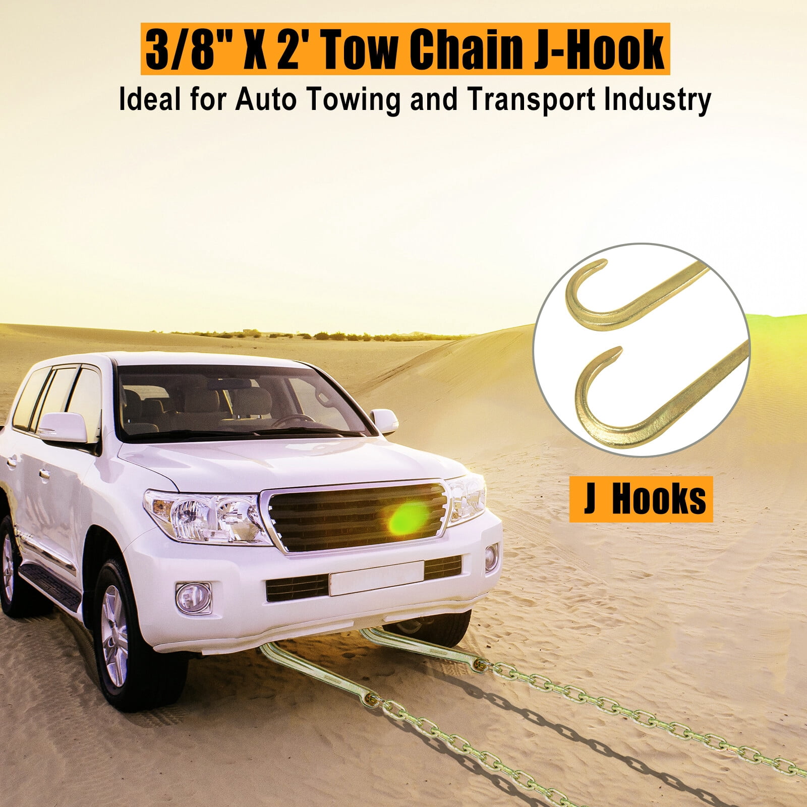 Tow Chain J-Hook 3/8" X 2' V-Type w/ G70 Grab Hook Tractor Car Wrecker Truck Tie