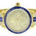 thumbnail image 4 of Real Diamond Dial Stainless Steel Baguette Bezel Sapphire Blue Gold Tone Mens Watch W/Date, 4 of 7