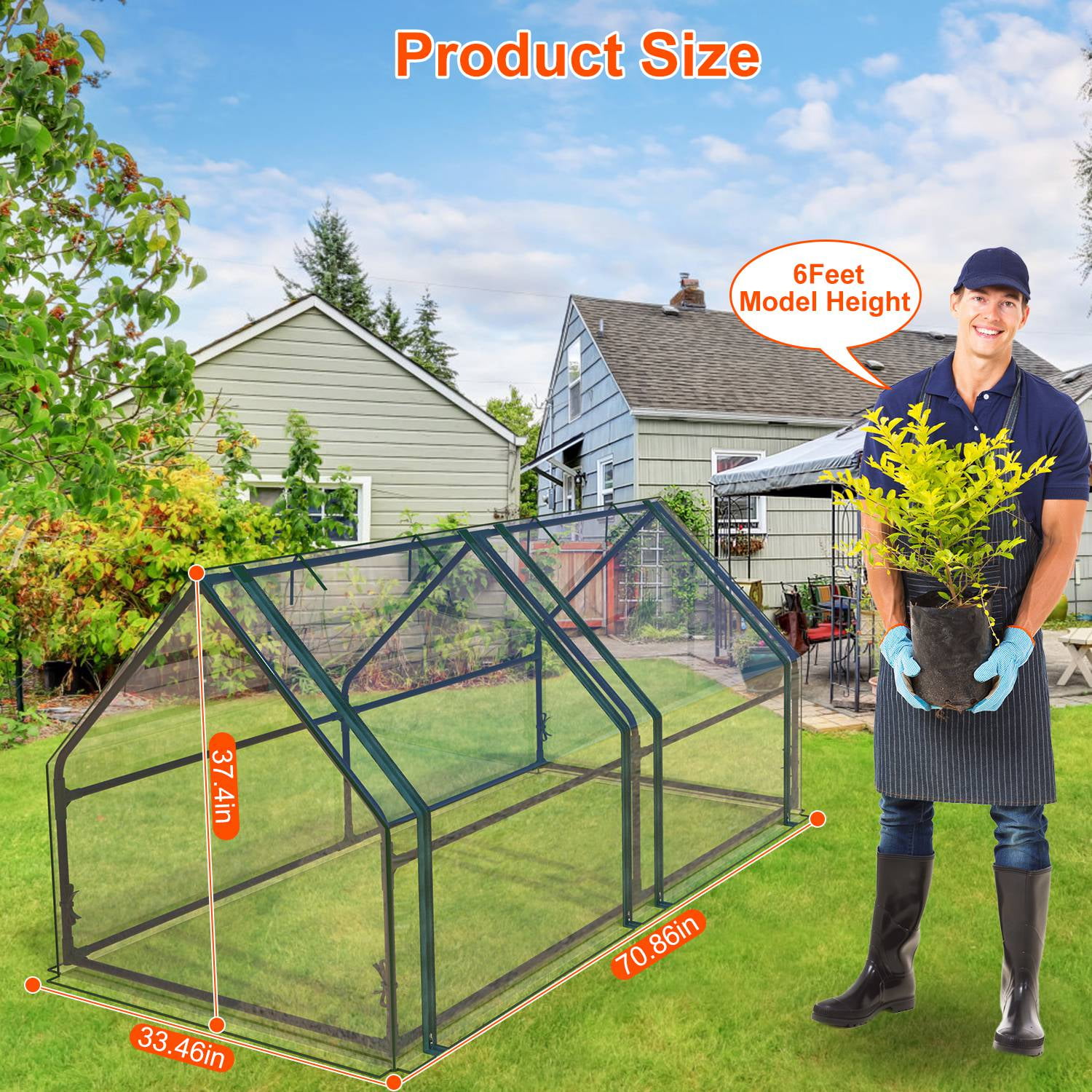 Portable Mini Greenhouse With Roll-Up Zipper Doors Waterproof UV-Resistant PVC Cover Hot House For Indoor Outdoor Garden Patio Backyard, 70.86*33.46*37.4 in