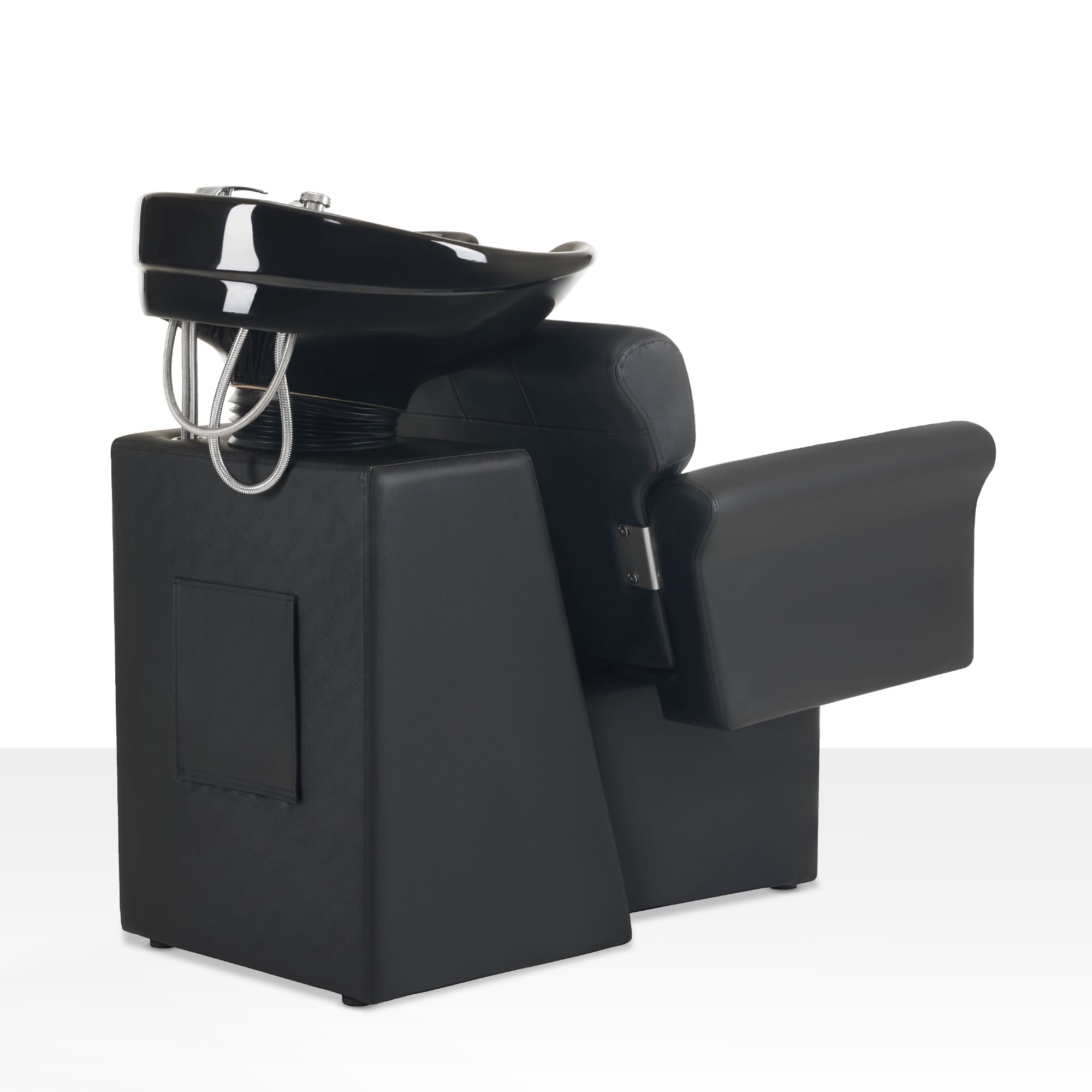 BarberPub Shampoo Chair with Ceramic Bowl Backwash Sink Salon Wash Station(Black)