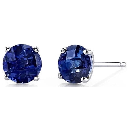 14k White Gold 4 Ct Round Created Blue Sapphire Stud Earrings Gift for Women Plated by Paris Jewelry