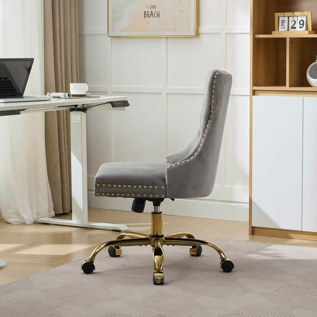 GVN Ergonomic Computer Chair, Home Office Desk Chairs,Office Chair with Golden Metal Base, Adjustable Desk Chair Swivel Office Chair (Gray)