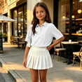 thumbnail image 6 of Girl's Short Sleeve Polo Shirt Button Soild Color School Uniform Shirt White 130, 6 of 6