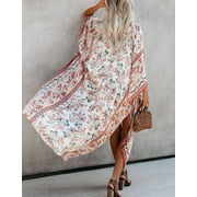 Swimsuit Coverup for Women Kimino Cardigan Floral Print Beach Coverup High Side Split Bathing Suit Cover Ups Alsol Lamesa