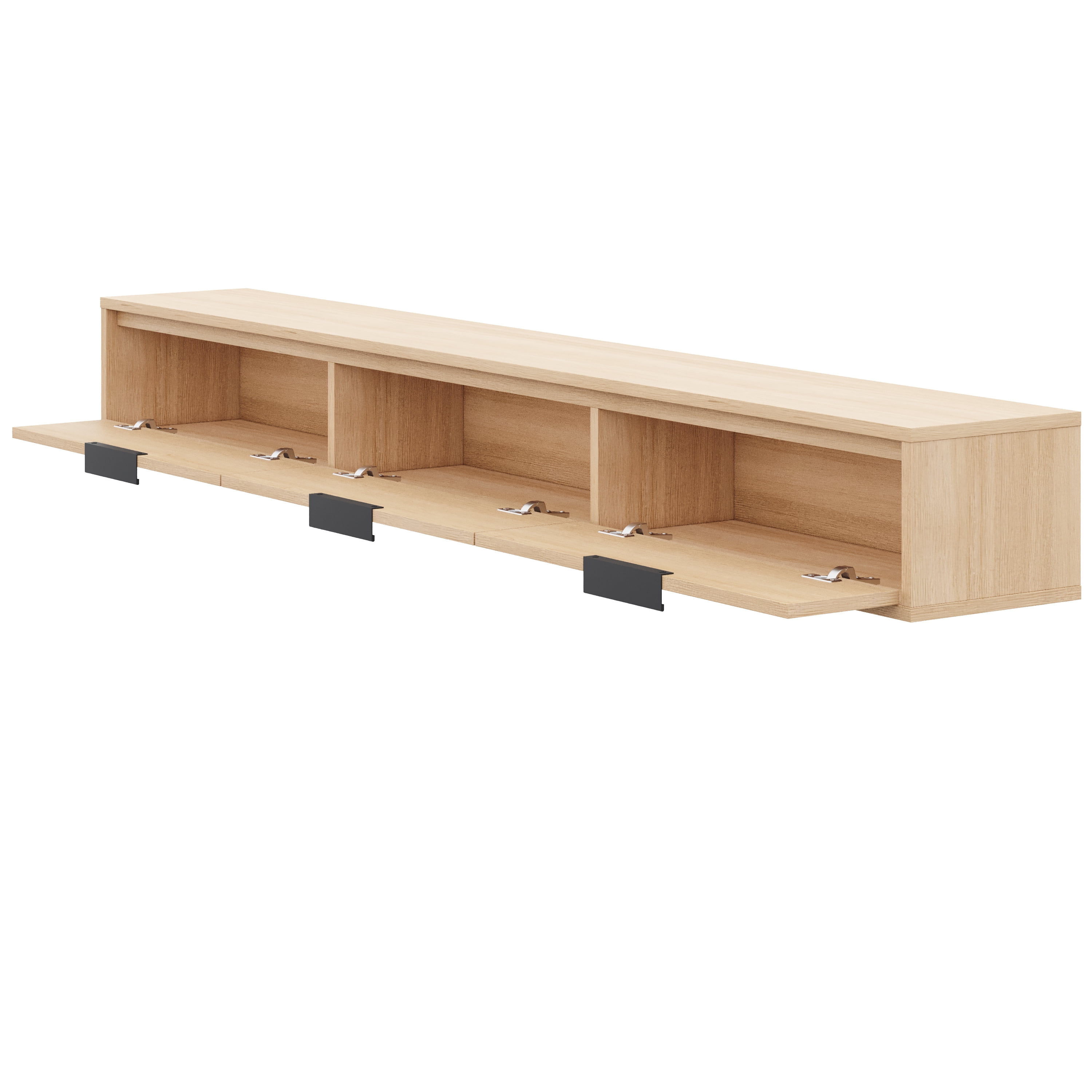 Meuble TV mural Nexera Slim 72 po à 3 portes et 3 armoires, chêne blond naturel