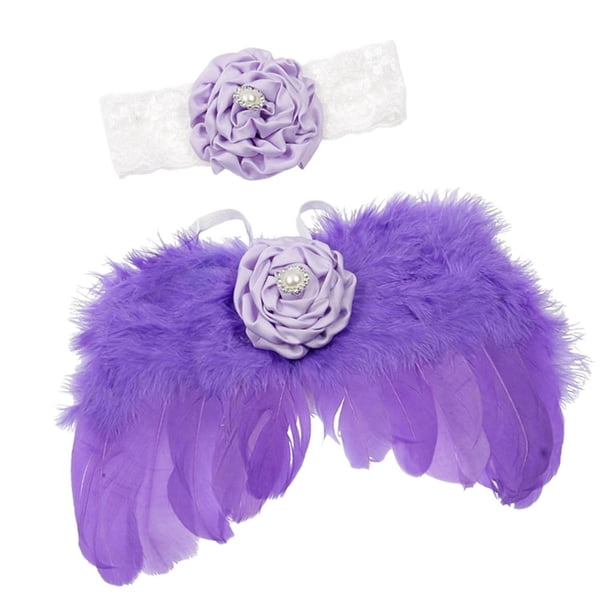 Alas de Plumas de Ángel Tiara de Flores Apoyos de Fotografía Accesorios de Disfraces para Niños Violeta claro