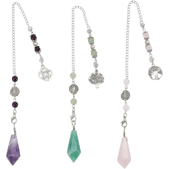 3 Pcs Crystal Pendulum for Divination 3 Styles Natural Gemstone Dowsing Pendulum with Round Ball Stone Point Pendulums Witchcraft Wiccan Accessories for Meditation Yoga