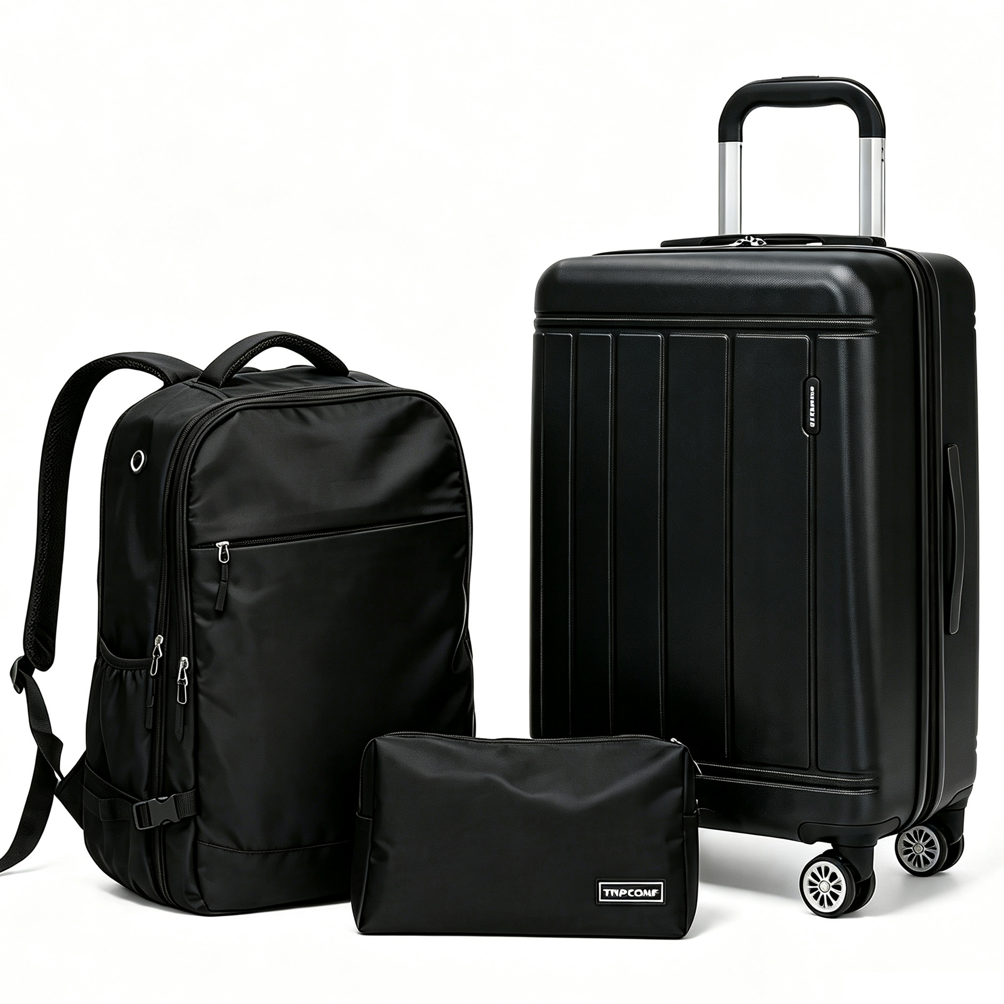 Tripcomp 3-Piece Hardside Carry-On Luggage Set, Black photo 1