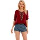 thumbnail image 4 of Blusa informal de manga corta con borlas y bordado bohemio mexicano de verano para mujerBorgoñaXX-Large, 4 of 5