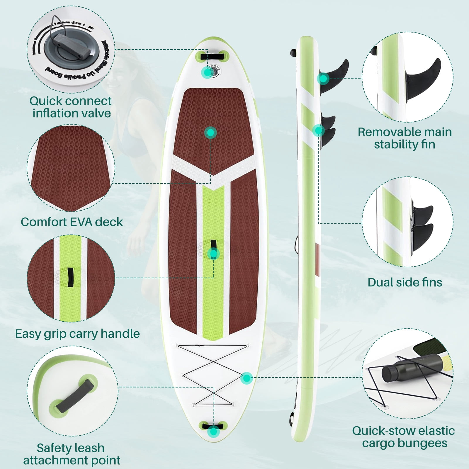10'5" Inflatable Stand Up Paddle Board, Commercial Grade PVC ISUP with Non-Slip Deck, Complete SUP Accessories: Paddle, Pump, Leash & Backpack, All-Skill Level Water Sports Board, Brown