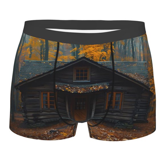 Balery Rustic Cabin Autumn Forest Men's Boxer Briefs, Soft and Breathable Cotton Underwear with nylon Waistband-Medium