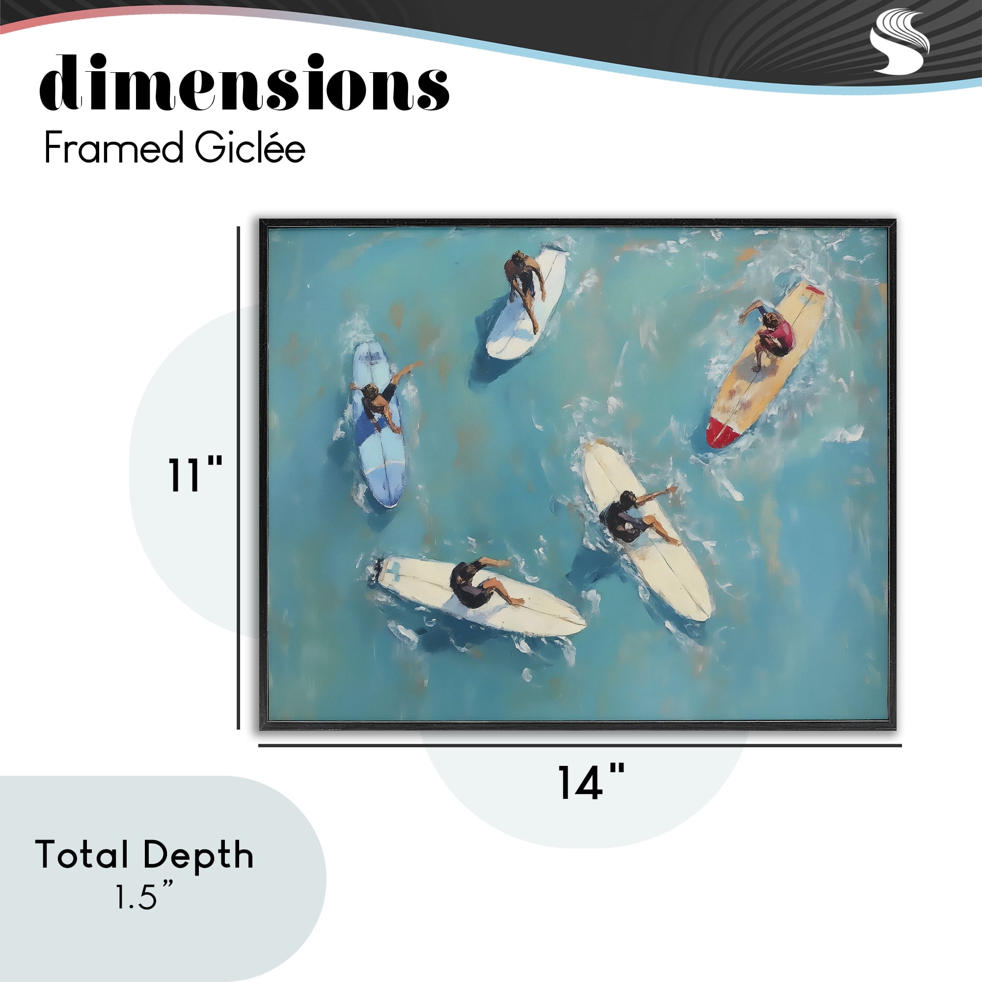 Stupell Industries Group of Surfers at Sea Black Framed Giclee Art, design by LSR Design Studio