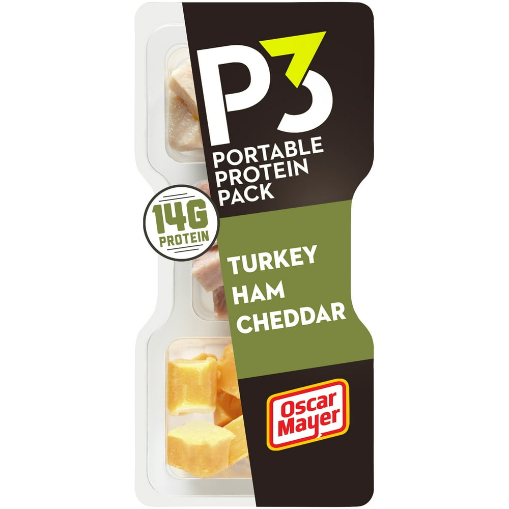 P3 Portable Protein Snack Pack with Turkey, Ham & Cheddar Cheese, 2.3