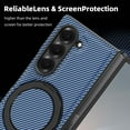 thumbnail image 6 of Case for Samsung Galaxy Z Fold 7, Carbon Fiber Texture, 360 Degree Rotating Ring Bracket, Compatible with MagSafe Wireless Chargers, PC Material Drop Protective Phone Cover for Z Fold 7, Blue, 6 of 7