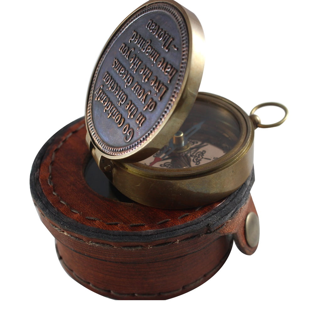 CollectiblesBuy Nautical Compass Quote by Thoreau Vintage Antique Quote Leather Round Box Handmade Gifts