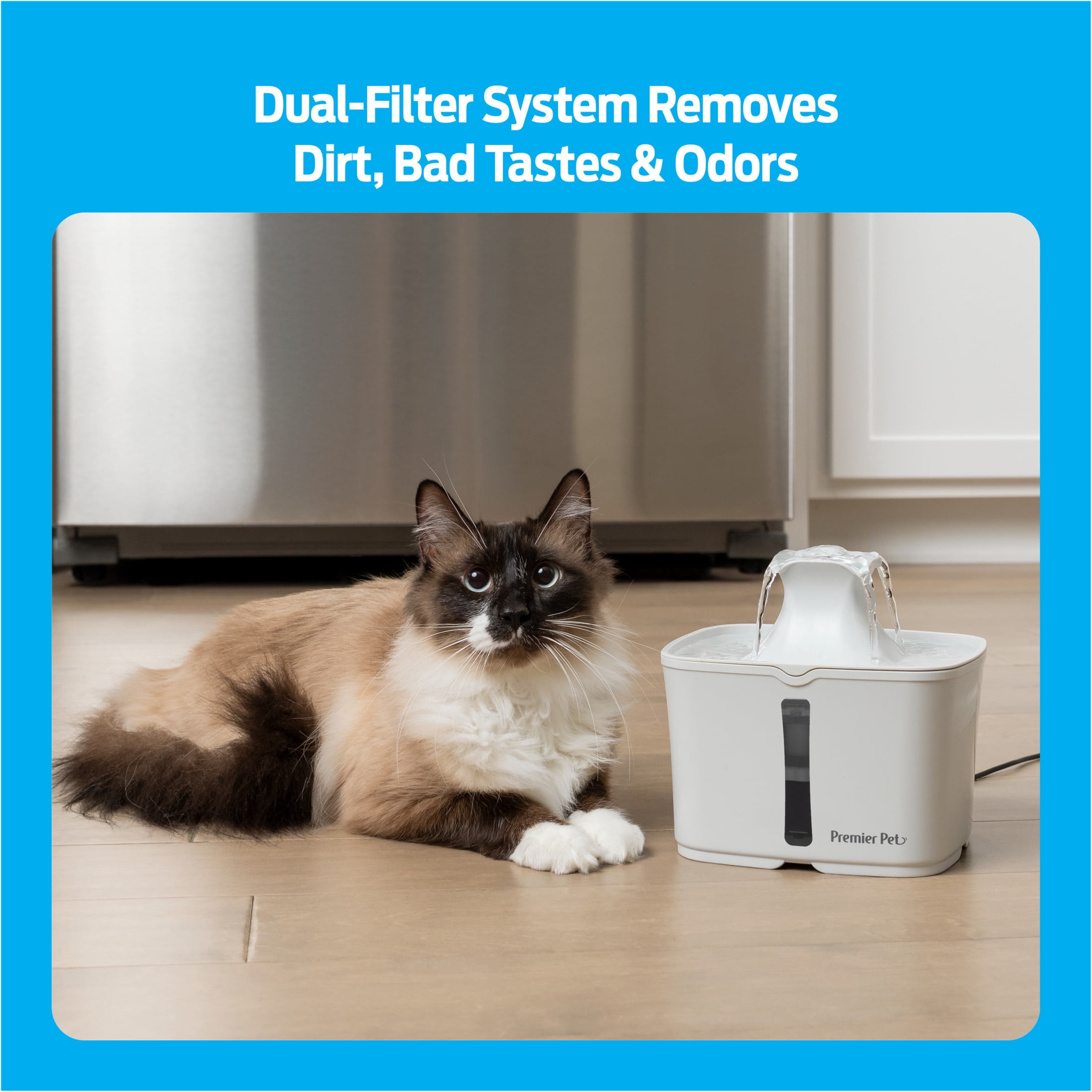 Premier Pet 60 oz. Pet Fountain, Automatic for Cats, Filters Included, White