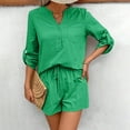 thumbnail image 4 of Riforla Women Summer Solid Color Long Sleeve Shorts Conditioning Fashion Casual Home Service Two Piece Set Matching Sets Women Clothing Green M, 4 of 9
