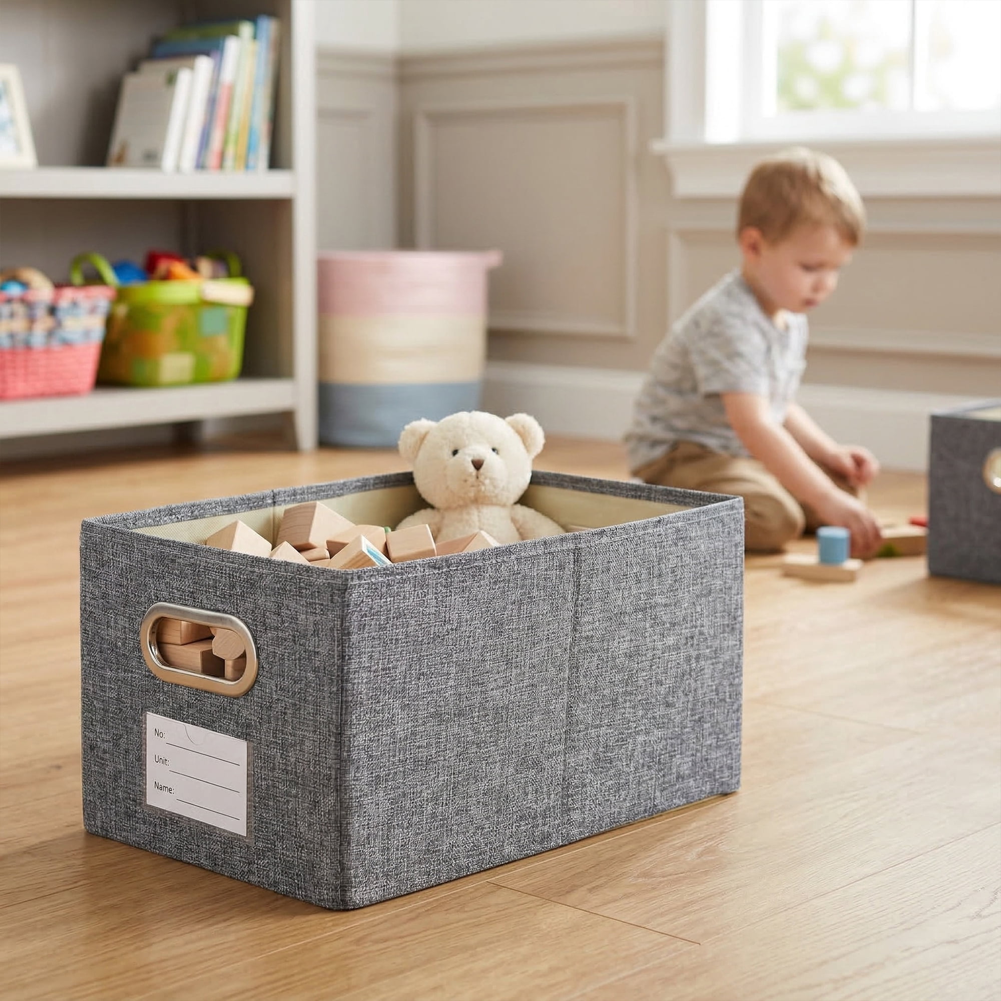 Unique Bargains Storage Bin with Handles for Shelves Closet Gray 8.7" x 11.4" x 6.7"