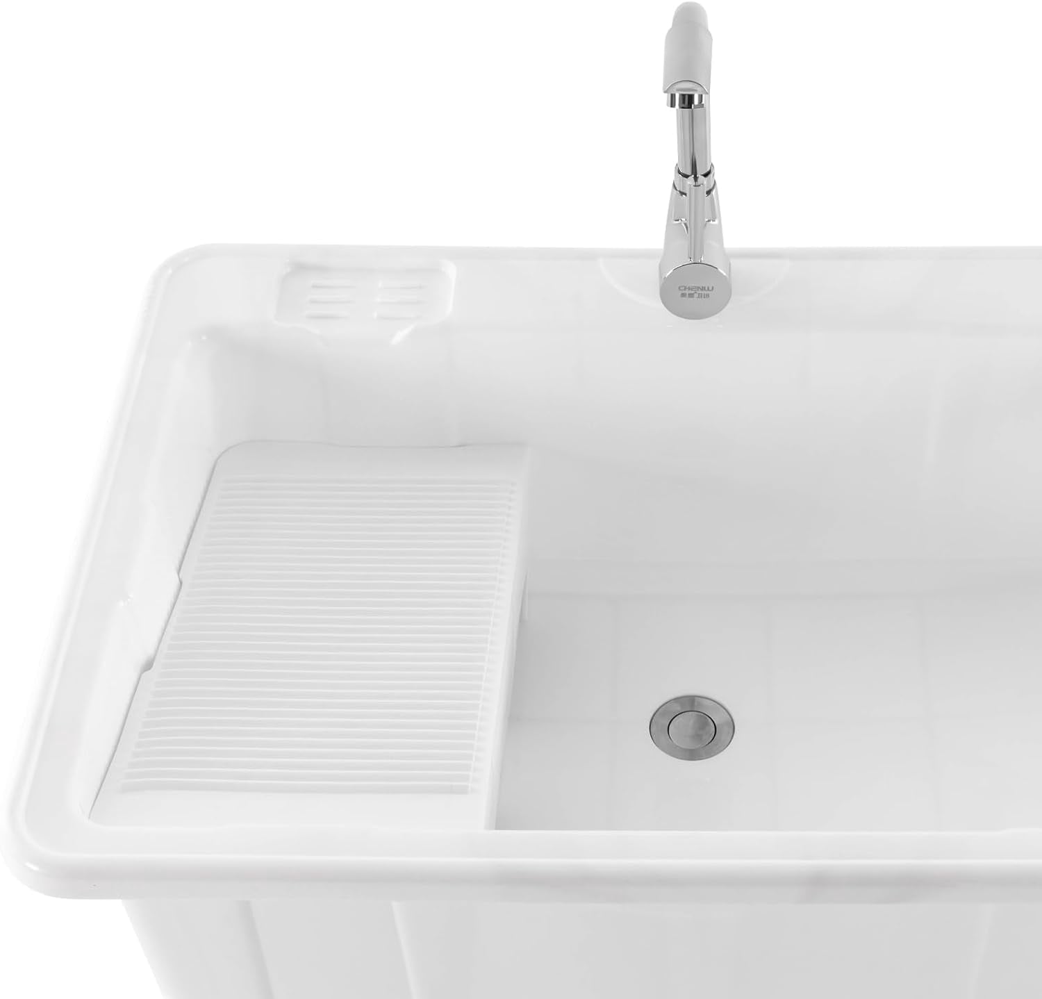 Standing Laundry Sink, Indoor and Outdoor Utility Sink with Hot and Cold Faucet and Drain Kit, Plastic Laundry Garage Sink Fits Bathrooms Sundries Room(31.5×22.05×31.5 Inch)