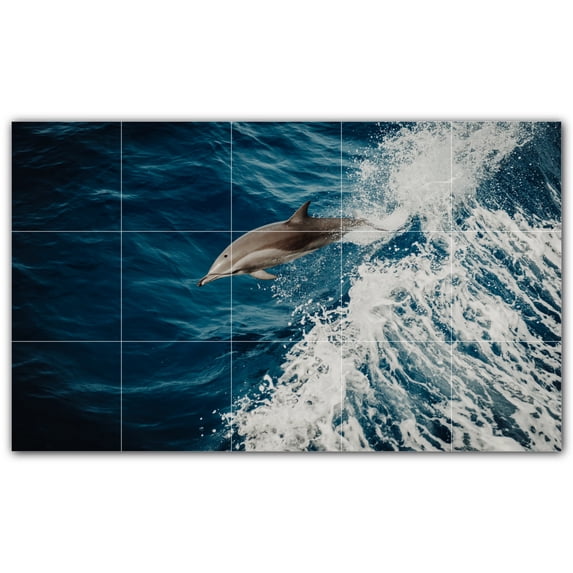 Picture-Tiles.com: Dolphin Ceramic Tile Wall Mural WAL500498-53M. 30"W x 18"H using (15) 6" x 6" Ceramic Tiles-Satin Finish