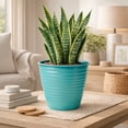 thumbnail image 2 of Bloem Nova 10" Indoor Metal Cachepot - Decorative Planter with Powder-Coated Finish, Sealed Base, Bermuda Teal, 2-Pack, 2 of 6
