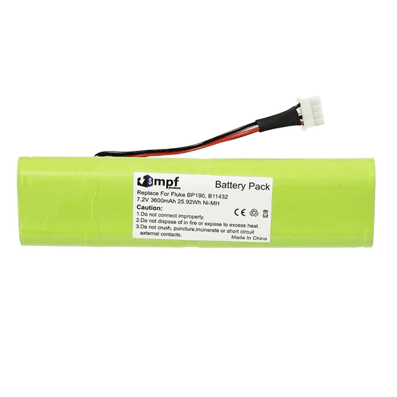 3600mAh BP190, BP-190, B11432 Battery Replacement for Fluke ScopeMeter 192, 192B, 196, 196B, 196C, 199, 199B, 199C, Analyzer 433, 434, 435