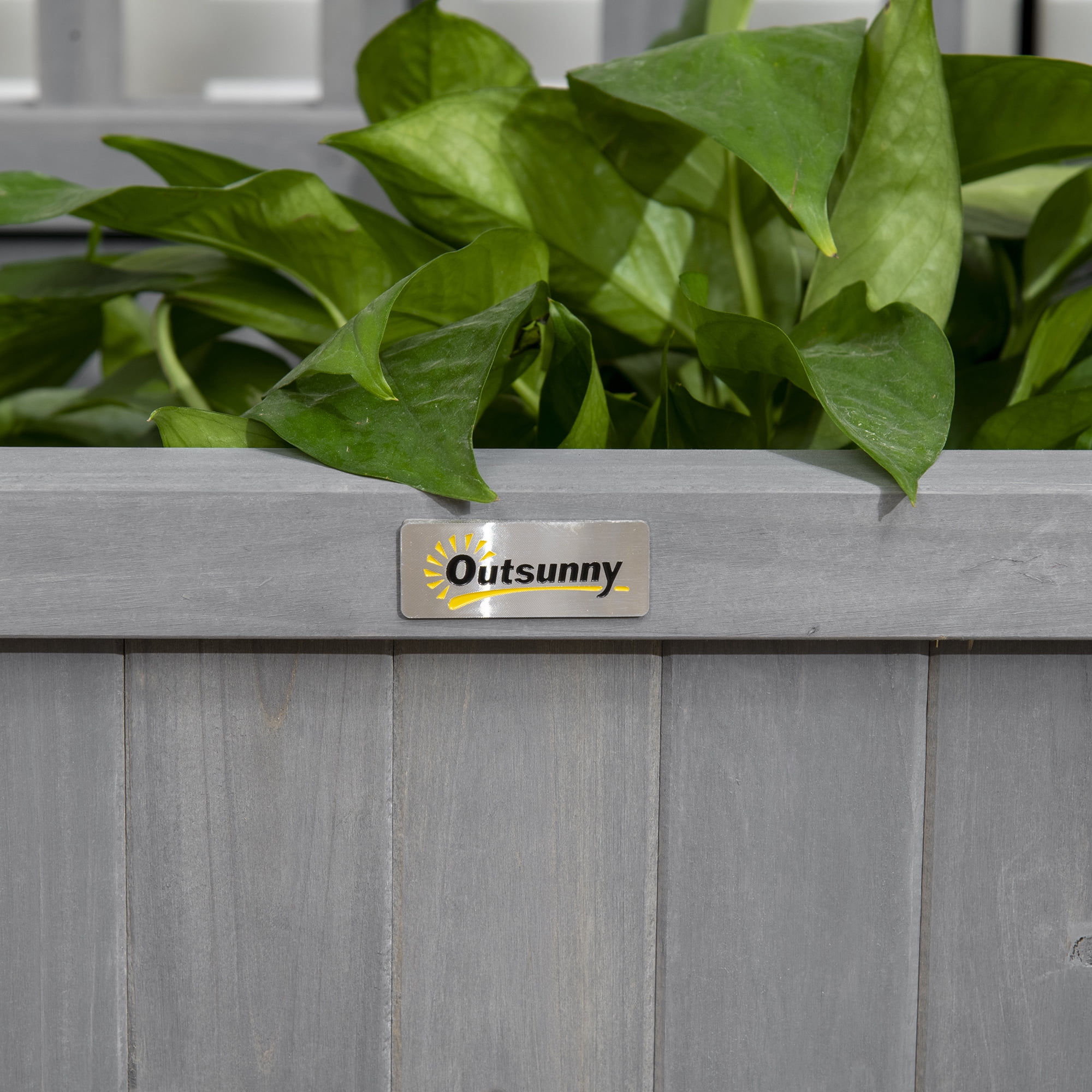 Outsunny Wood Planter with Trellis, Raised Garden Bed for Climbing Plants with Drainage Holes and Roof, 35.5" x 17.75" x 72", Gray