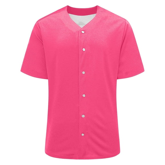 TKLPEHG Womens Short Sleeve Tops Button Down Baseball Jersey T-Shirt Casual Solid Color Short Sleeve Top Hot Pink,M