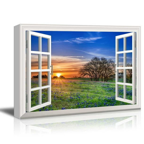 Wall26 Creative Window View Canvas Prints Wall Art Sunrise on a