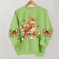 thumbnail image 3 of DeeHomeMo Women's Fall Sweatshirt, Long Sleeve Crewneck Pullover Top with Autumn Bird Leaves Graphic and Sleeve Bow Prints, Loose Sweatshirt for Thanksgiving Green,S, 3 of 5
