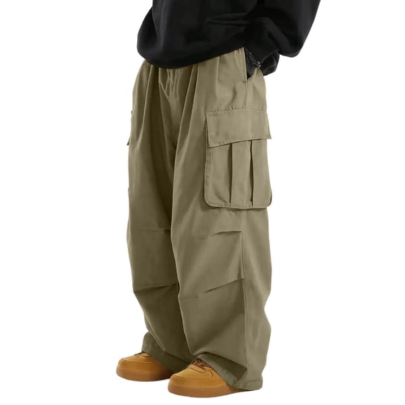 Jerdar Men's Drawstring Elastic Waist Flap Pockets Streetwear Baggy Cargo Pants Joggers Hiking Trousers